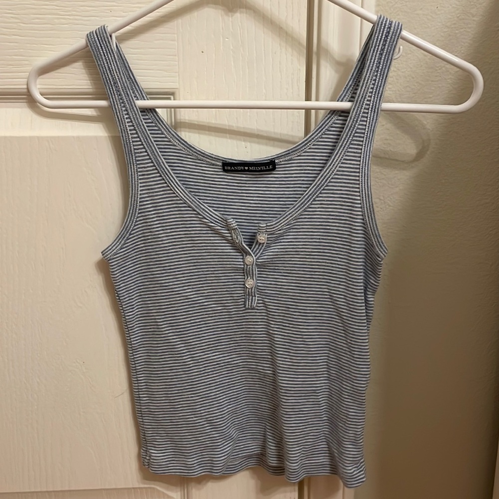 Randy Melville blue and white striped tank top